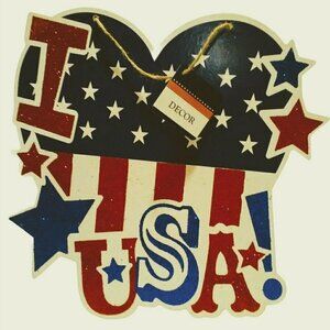 Décor Patriotic Sign I Love USA Red White Blue
